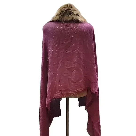 Gaynor Bongard NWT Fur Wool Blend Purple Atene Vinaccia Stole Wrap Scarf